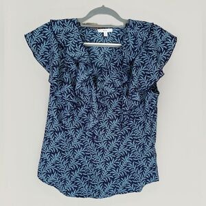 Joie Baby Blue/Navy Blue Ruffled Sleeveless Blouse Size Medium.  CSW140P3.